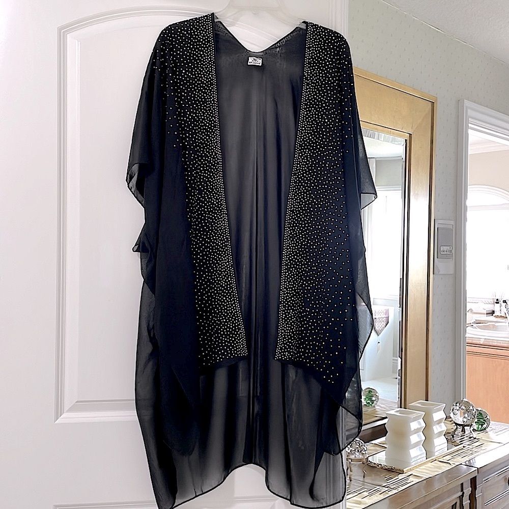 NWOT Jessica McClintock Rhinestone-Bordered, Sheer Duster/Kimono